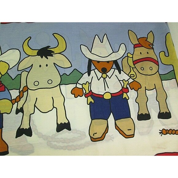 Cotton Cowboy Animals Boy Girl Room Fabric 94"X47" Fun Anthropomorphic Western - Picture 2 of 8
